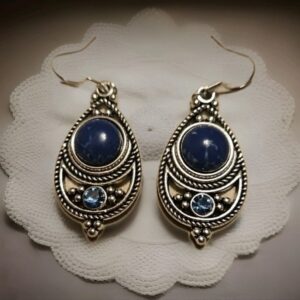 Bohemian Blue Stone Earrings On S925 Sterling Silver Hooks.